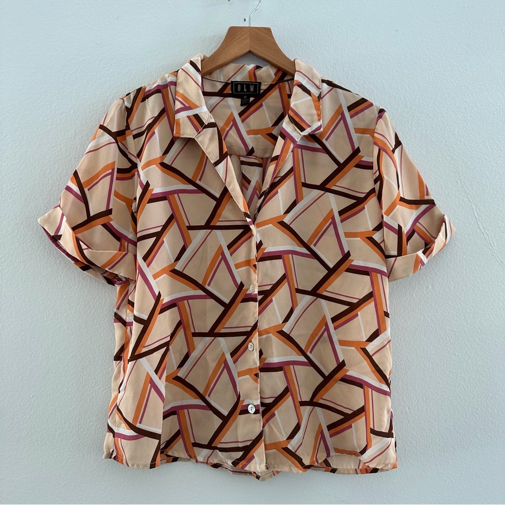 Vintage OLM Retro Geometric Button Front Blouse, Women’s Medium